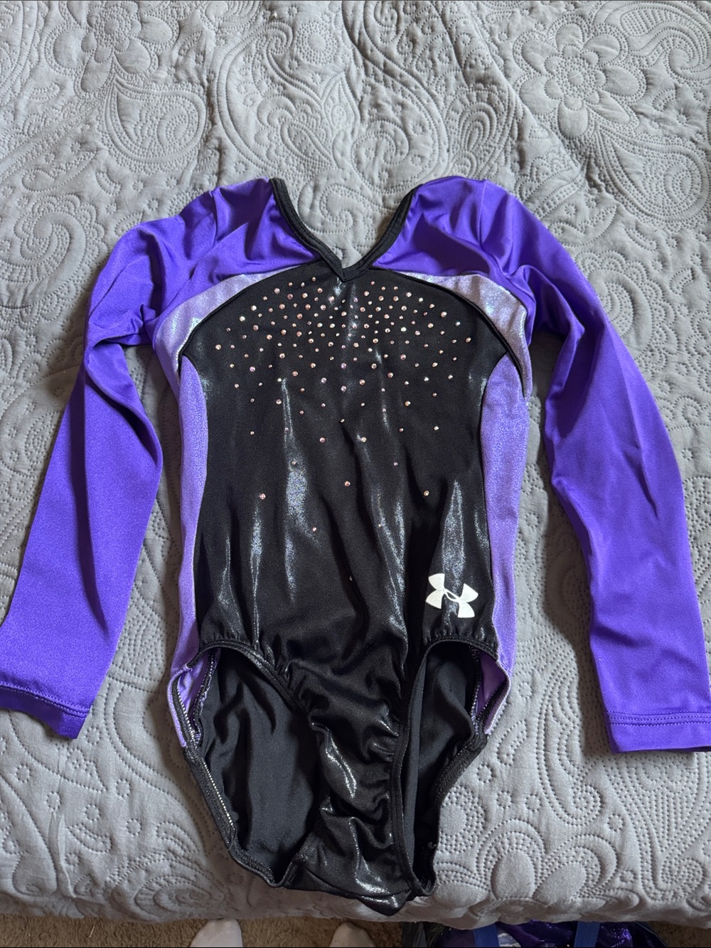 Under Armour Girls' Purple & Black Long Sleeve Gymnastics Leotard